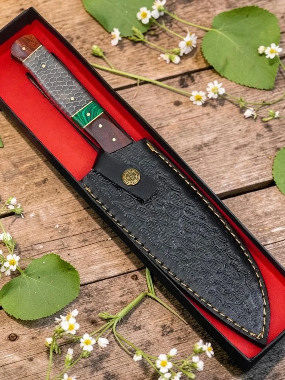 Custom Handmade Kitchen Knife | Damascus Style Steel Blade | Unique Rosewood Han